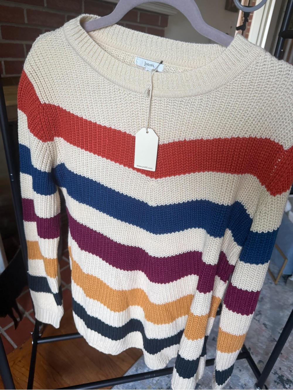 JODIFL - Cream Multicolor Striped Knit Sweater